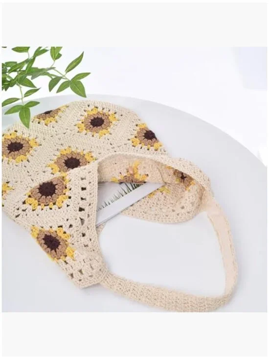 Crochet Beach Tote Bag for Women, Cotton Hobo Purse - Picture 3 of 7